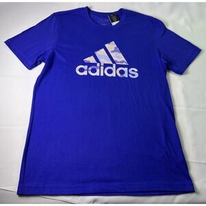 Adidas Mens Camo Mesh T Shirt Blue Crew Neck‎ Short Sleeve Size Medium Cotton